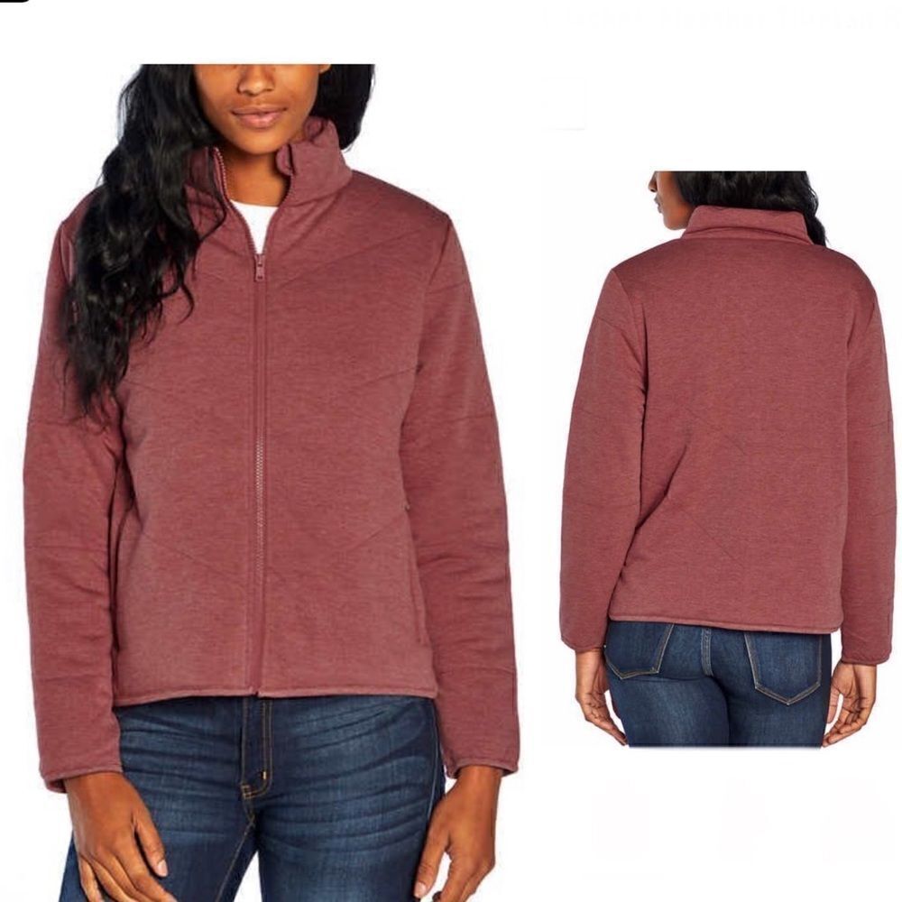 THREE DOTS Heather Tibetan Red Quilted Step Hem Knit Jacket-S